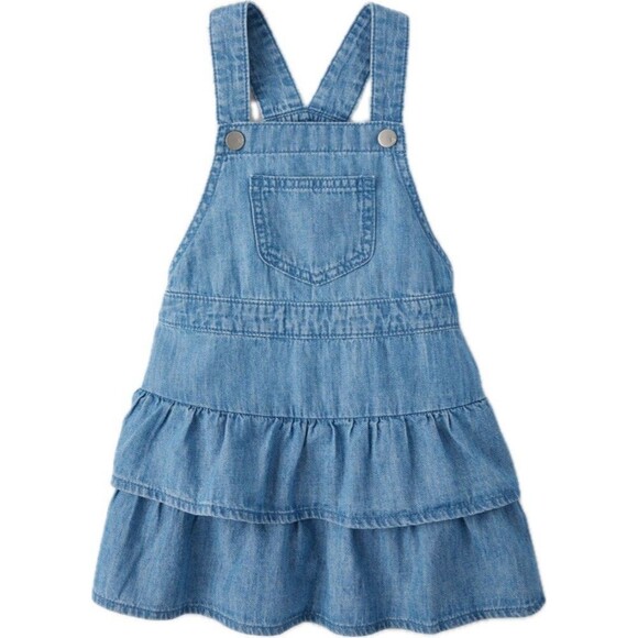 The Childrens Place 4T Denim Ruffle Overalls Dress Snap Straps Girls Toddler - Picture 1 of 6